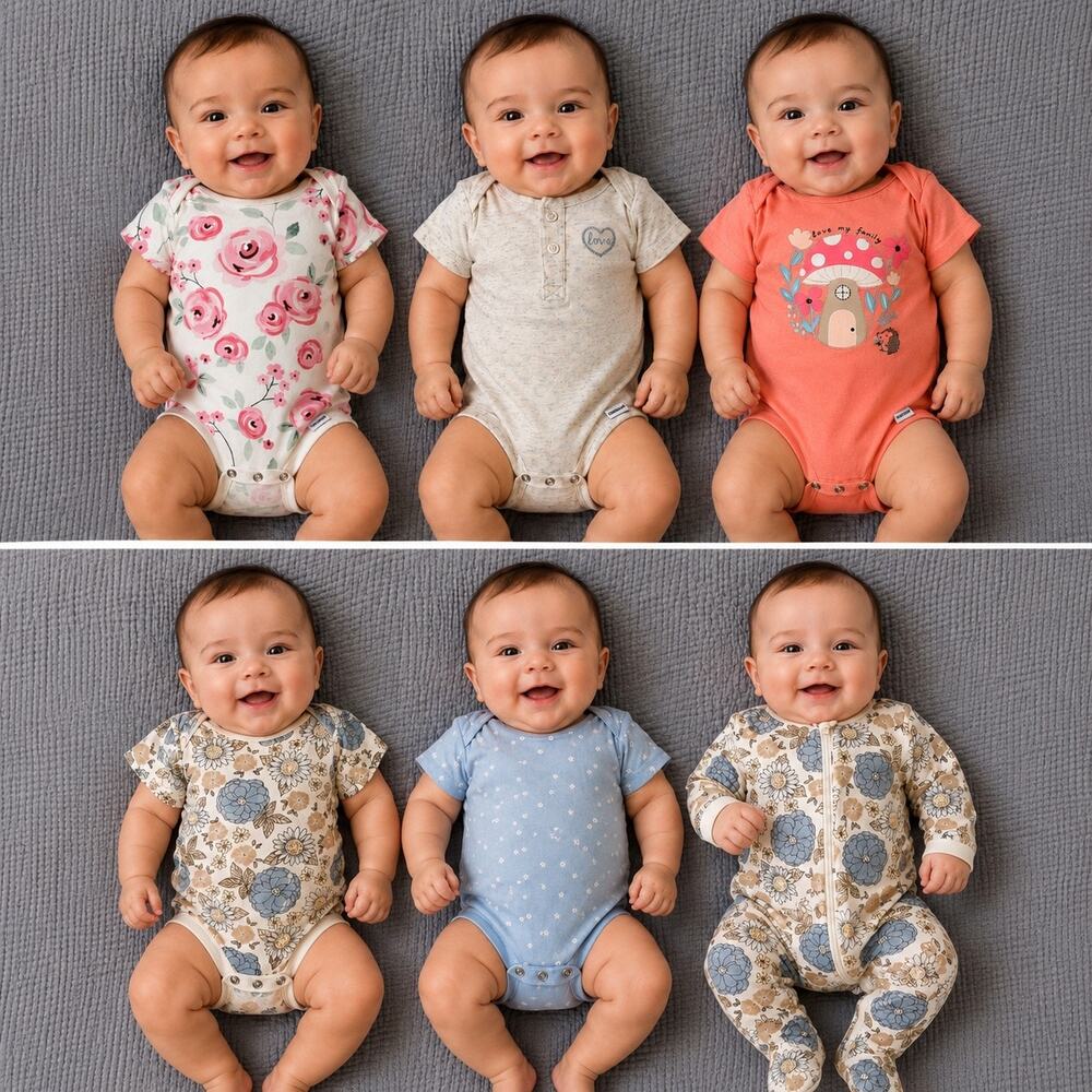 Gerber Baby Girl 3-6M 6 Piece Outfit Bundle Bodysuits Sleeper Floral EUC